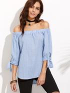 Romwe Off The Shoulder Vertical Striped High Low Blouse