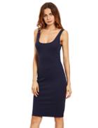 Romwe Navy Sleeveless U Neck Bodycon Dress