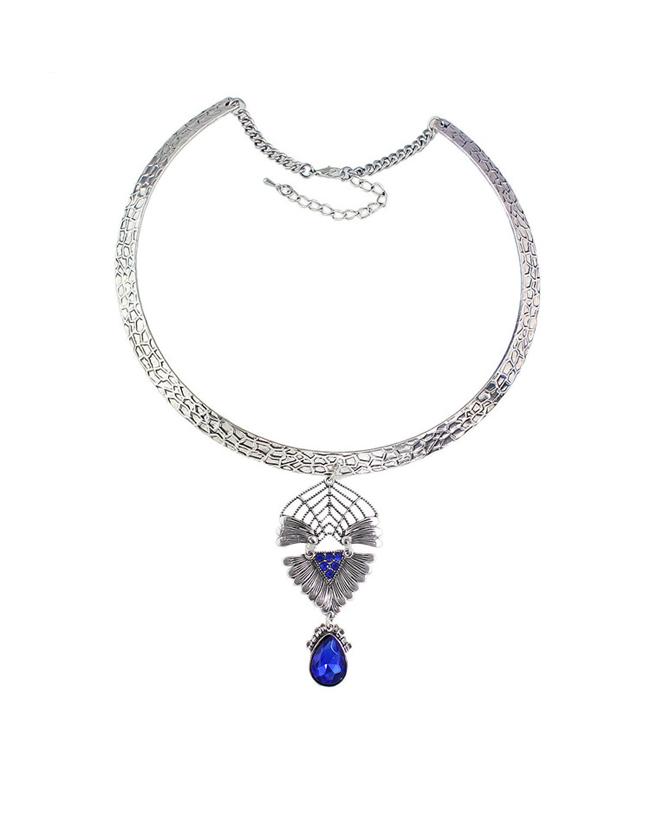 Romwe Darkblue Rhinestone Choker Necklace