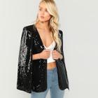 Romwe Open Front Sequin Cape Blazer