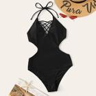 Romwe Criss-cross Cut-out Tie Back One Piece Swimwear