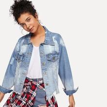 Romwe Ripped Asymmetrical Hem Denim Jacket