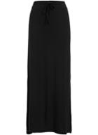Romwe Black Drawstring Waist Split Modal Skirt