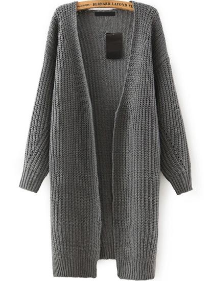 Romwe Side Split Hollow Grey Cardigan