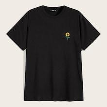 Romwe Guys Sunflower Embroidered Tee