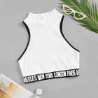 Romwe Contrast Binding Lettering Hem Tank Top