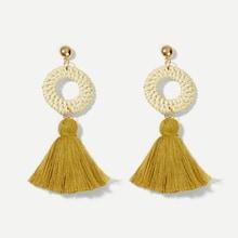 Romwe Straw Hoop Tassel Drop Earrings 1pair
