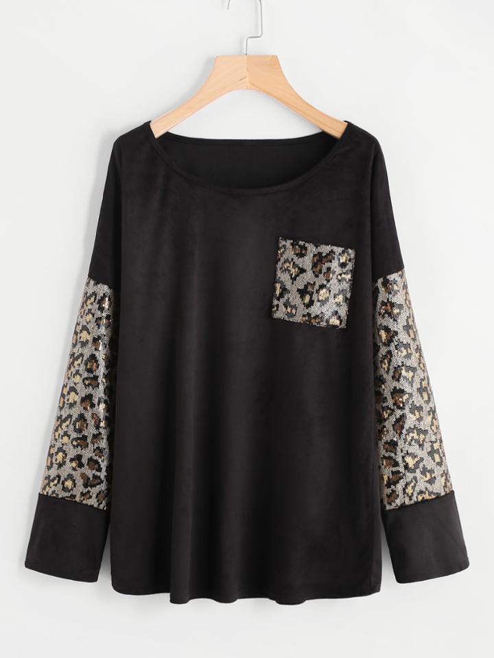 Romwe Contrast Sequin Tee