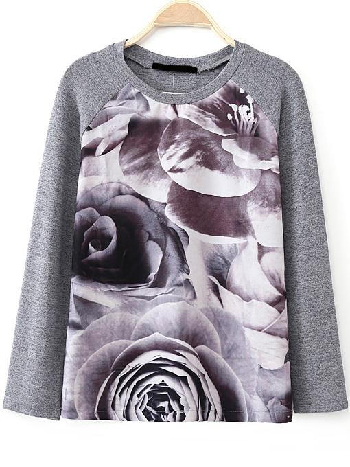 Romwe Long Sleeve Floral Print T-shirt