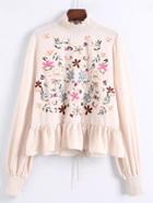 Romwe Shirred Neck Lace Up Back Peplum Blouse