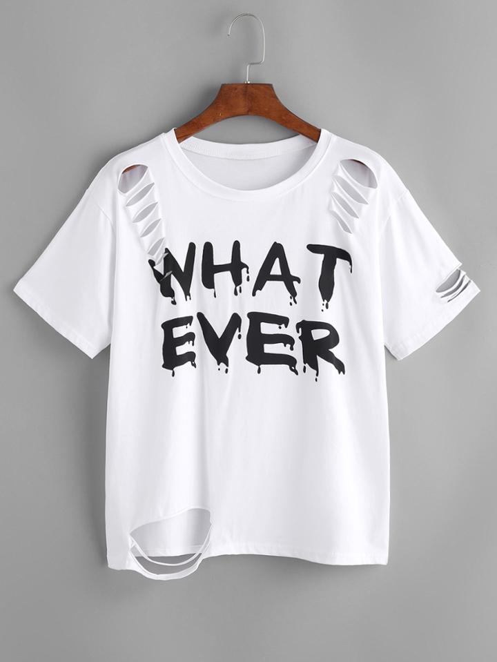 Romwe Graphic Print Distressed T-shirt