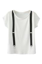 Romwe Romwe Fake Straps Print White T-shirt