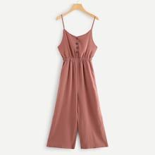 Romwe Button Detail Solid Cami Romper