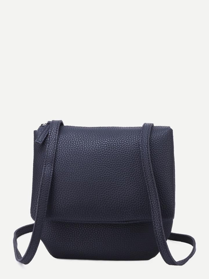Romwe Black Pebbled Pu Zip Closure Crossbody Bag