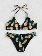 Romwe Allover Pineapple Print Ladder Cutout Bikini Set