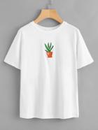 Romwe Cactaceae Embroidered T-shirt