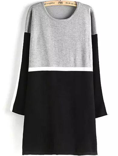 Romwe Color-block Long Sleeve Sweater Dress