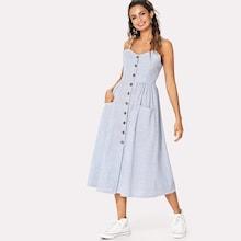 Romwe Button Front Cami Dress
