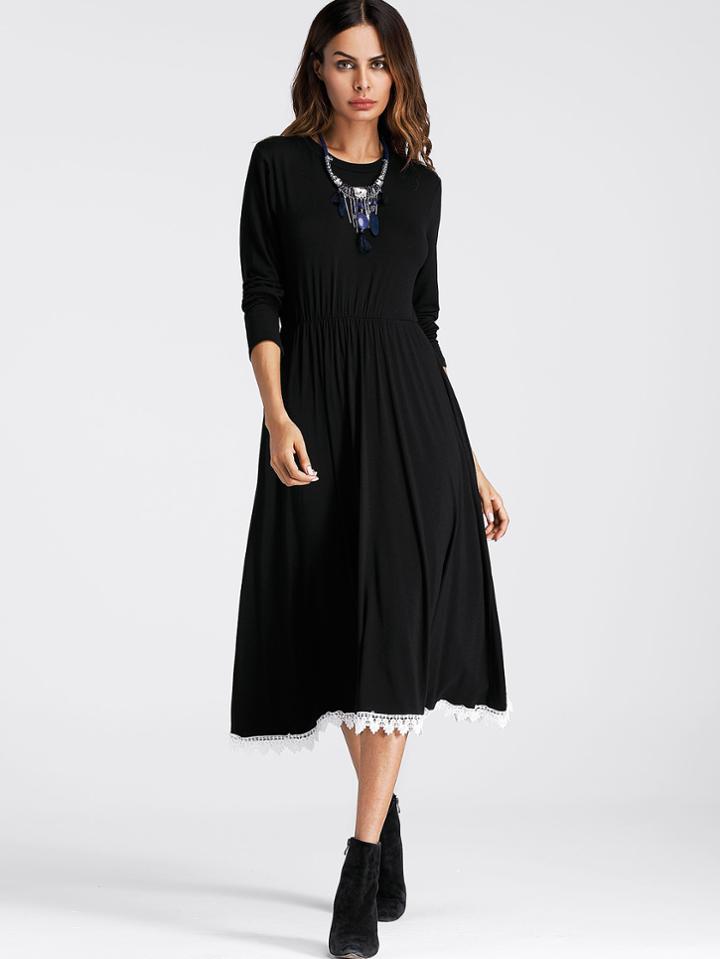 Romwe Contrast Crochet Hem Swing Dress