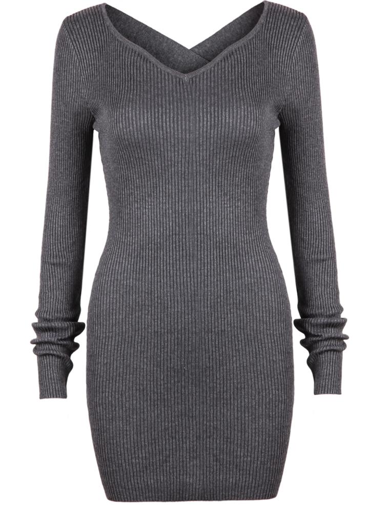 Romwe Criss Cross Bodycon Grey Dress