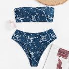Romwe Marble Print Bandeau Bikini Set