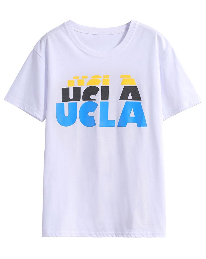 Romwe Ucla Print Loose T-shirt