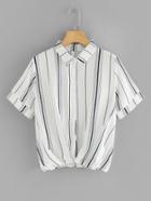 Romwe Vertical Striped Collar Shirt