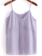 Romwe Spaghetti Strap Peplum Trims Purple Cami Top