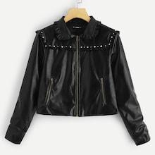Romwe Pearl And Beaded Detail Frill Trim Jacket