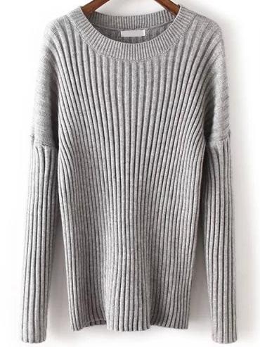 Romwe Dropped Shoulder Seam Ribbed Grey Jumper