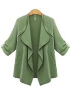 Romwe Long Sleeve With Pockets Loose Army Green Coat