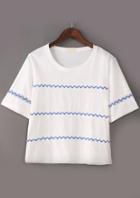 Romwe Embroidered Hollow White T-shirt