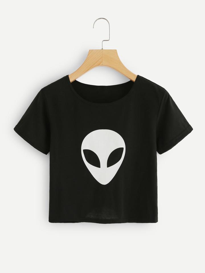 Romwe Alien Print Crop Tee