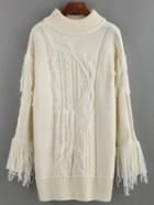 Romwe Tassel Long White Sweater