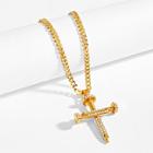 Romwe Men Nail Design Cross Pendant Necklace