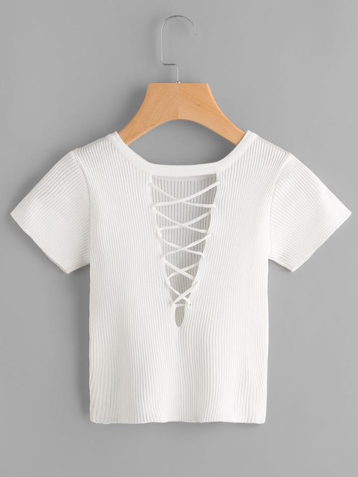 Romwe Criss Cross V Cut Back Ribbed Tee