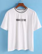 Romwe Letter Embroidered Loose White T-shirt