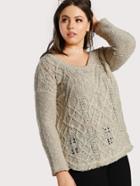 Romwe Distressed Hem Knitted Sweater Taupe