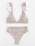 Romwe Ruffle Striped Bikini Set