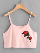 Romwe Rose Embroidered Patch Crop Cami Top