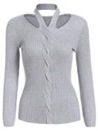 Romwe Halter Cable Knit Grey Sweater