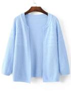 Romwe Blue Raglan Sleeve Loose Fit Textured Sweater Coat