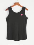 Romwe Black Heart Embroidered Knitted Tank Top
