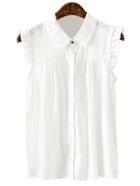 Romwe White Ruffle Sleeveless Buttons Front Lapel Blouse