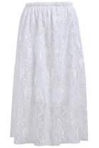 Romwe Elastic Waist Lace Pleated White Skirt