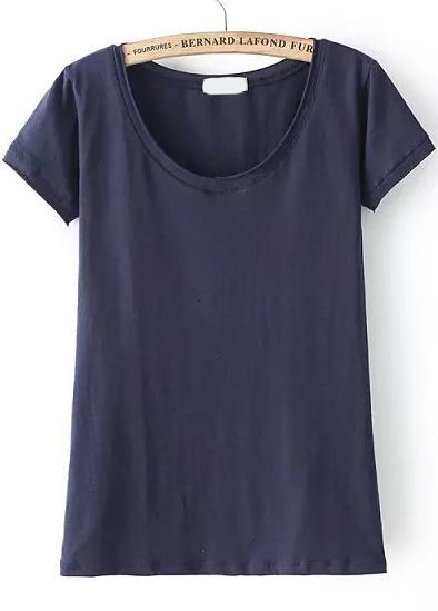 Romwe V Neck Navy T-shirt