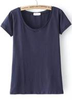 Romwe V Neck Navy T-shirt