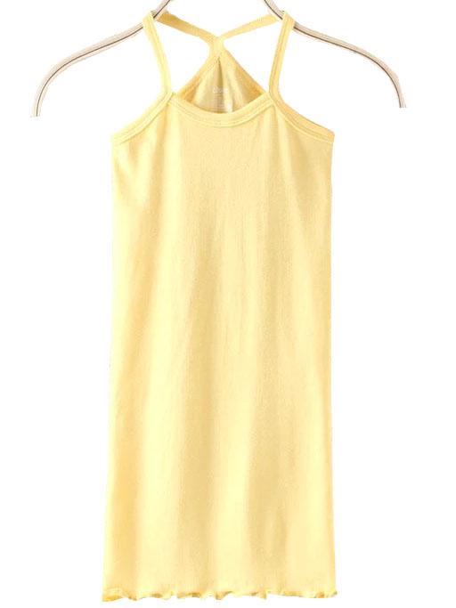 Romwe Spaghetti Strap Fungus Hem Yellow Cami Top