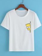 Romwe Simpson Print Loose White T-shirt