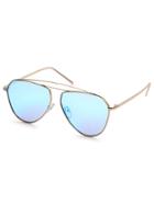 Romwe Gold Metal Frame Blue Lens Aviator Sunglasses